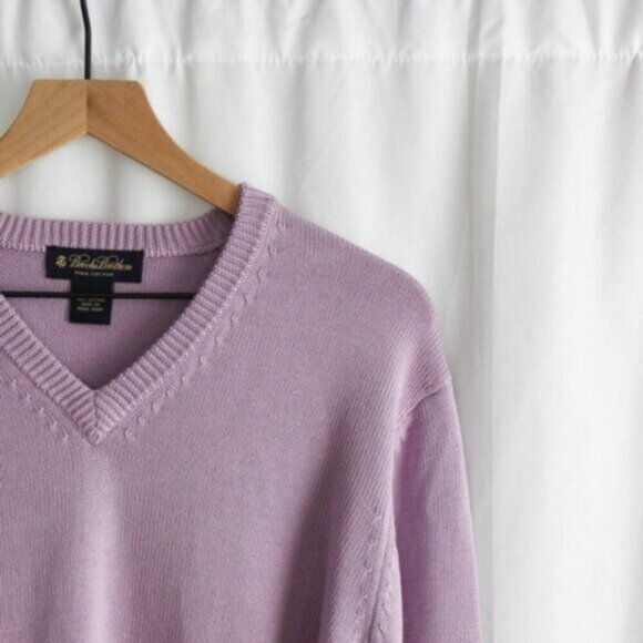 Brooks Brothers 100% Cotton V-neck Long Sleeve Purple Knit Sweater Medium - Picture 3 of 7